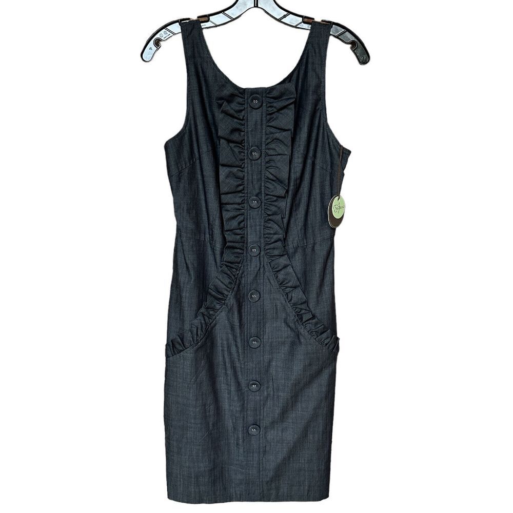 Anthropologie Eva Franco Sheath Dress Women's Size 10 Gray Ruffle Sleeveless NWT